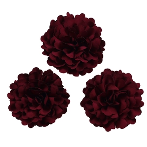 Three deep red fabric artificial flowers for wedding decor and DIY accessories