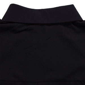Detail shot of the black turn-down collar and fabric texture of the women shirt dress