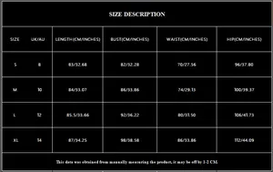 Detailed size chart for sequin tassel party dress featuring S to XL measurements in CM and IN