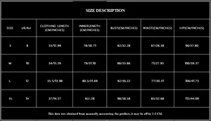 Detailed size chart for red tassel off-shoulder party dress set showing S to XL measurements