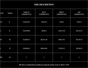 Detailed size chart for sequin evening dress showing UK/AU sizes and body measurements