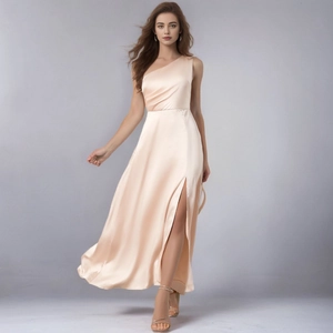 Women's One Shoulder Satin Maxi Dress Elegant Backless High Slit A-Line Evening Gown For Wedding Party Bridesmaid Dress