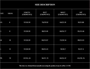 Detailed size guide table for evening sequins dress with UK and AU measurements