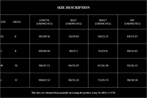 Detailed size chart for black midi dress showing CM and IN measurements for XS to L