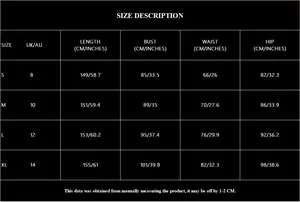 Detailed size chart for camel long sleeve evening mermaid gown showing cm and inch measurements