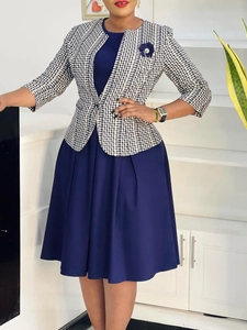 Veste Blazer Écossaise pour Femme et Robe Plissée Sans Manches Top et Bottom Élégant Vêtement d'Extérieur à Manches Longues Broche Tenue de Bureau