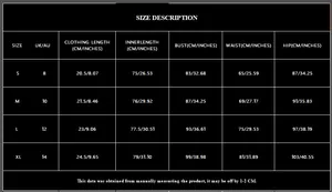 Detailed size chart for white sequin party set from S to XL with CM and Inch measurements