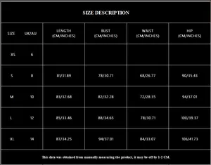 Detailed size chart for the sequin party dress showing measurements from XS to XL in CM and inches