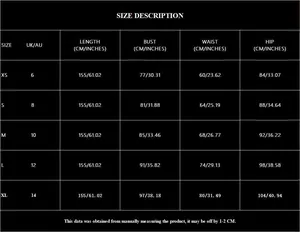 Detailed size guide for green V-neck backless evening gown with full measurements