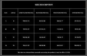 Size chart for white strapless high-slit wedding dress with CM and inch measurements