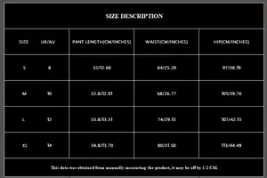 Size chart detail for black sequined elastic waist shorts showing UK and AU measurements