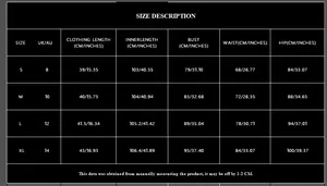 Tableau des tailles détaillé pour l'ensemble haut sans manches noir et pantalon évasé