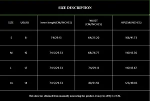Size chart for high waisted apricot sequin wide leg pants showing S to XL measurements