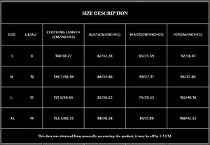 Detailed size guide for black sequin one shoulder jumpsuit from S to XL measurements