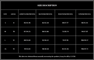 Detailed size chart for silver fringe sleeveless party dress in S, M, L, XL measurements