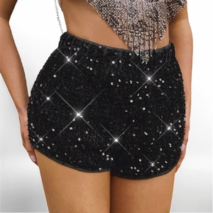 Women Sexy Black Sequin High Waist Shorts Party Clubwear Elastic Waist Sparkly Mini Hot Pants Nightclub Performance