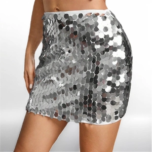 Stunning silver sequin high waist mini skirt for cocktail party and festive occasions