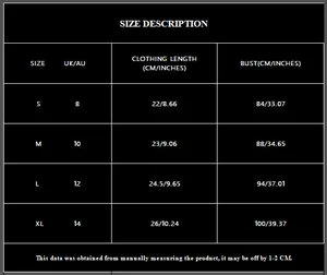 Size guide for black halter mesh long sleeve top showing measurements for S to XL sizes