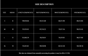 Detailed size chart for brown sequin high waist slit evening dress showing S to XL