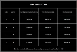 Detailed size chart for black sequin fringe shorts showing S to XL measurements