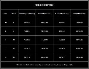 Detailed size guide table for champagne sequin party dress from size XS to XL