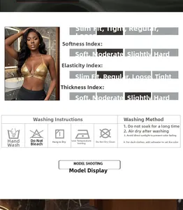 Detailed technical chart for the metallic gold halter top with washing instructions