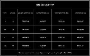 Detailed size chart for the strapless leopard print evening dress in sizes S to XL