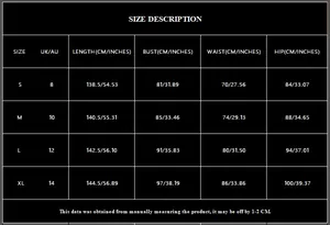 Detailed size chart for champagne V-neck evening dress including bust waist and hip data