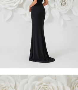 Detail of glitter texture fabric on a black mermaid evening gown for formal occasions