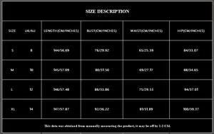 Detailed size guide table for the green off-shoulder evening dress with length and bust data