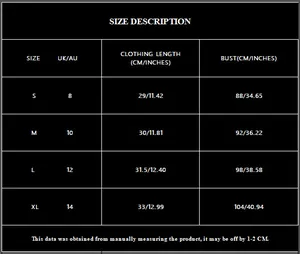 Detailed size chart for golden tube top showing length and bust measurements from S to XL