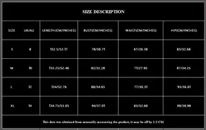Size chart for halter sequin evening dress with measurements in centimeters and inches