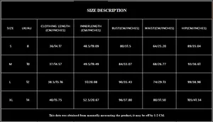 Size guide table for women black sequin two-piece party set showing UK and AU measurements