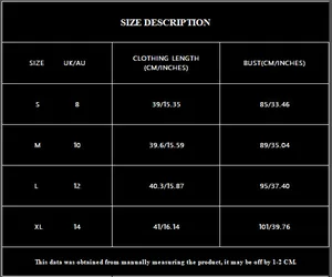 Size chart for golden metallic halter neck top showing S to XL measurements in cm and inches