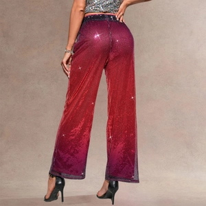 Sparkly purple and red gradient sequin high-waisted wide-leg trousers for party wear
