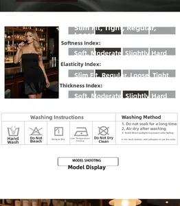 Détails de la robe de cocktail noire à épaules dénudées avec ourlet à volants et entretien