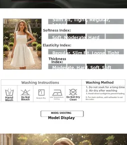 Detail view of white sequin dress fabric specifications and laundry care instructions