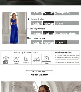 Guide détaillé des tailles et matières pour robe de soirée longue en mousseline bleu roi
