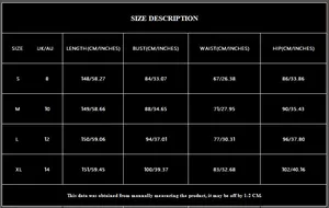 Detailed size chart for the emerald green evening gown showing measurements from S to XL