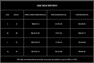 Guide des tailles pour pantalon marron à taille haute et jambe large avec mesures UK/AU