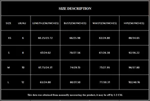 Tableau des tailles détaillé pour la robe de cocktail bustier avec guide des tailles UK/AU