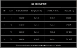 Size chart detail for sequin fringe cocktail dress with UK AU and international measurements