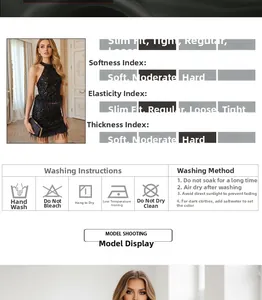 Detailed size chart for black sequin halter top and feathered skirt party set