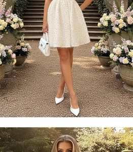 Detail of elegant sequined tweed dress with A-line silhouette and shimmering finish