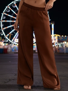 Pantalon marron à taille haute et jambes larges avec taille élastique en décor nocturne