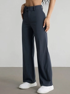 Pantalón de mujer de talle alto y pernera ancha en gris oscuro, estilo informal holgado