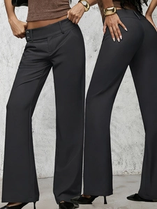 High-waisted wide-leg trousers in charcoal gray with a sleek straight-cut drape design