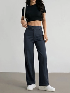 Pantalones de Mujer de Cintura Alta y Pernera Ancha Sueltos Informales Rectos Elegantes Conmutar Color Sólido Pantalones Largos