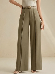 Women High Waisted Wide Leg Pants Solid Color Casual Straight Trousers With Belt Office Lady Workwear Autumn Long Pants