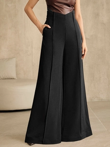 Elegant High Waisted Wide Leg Trousers For Women Fluid Drape Office Work Pants Fashion Pintuck Straight Leg Trousers With Pockets